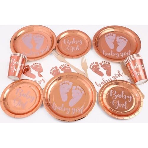 Pink Rose Gold Disposable Tableware Set Plates Cups Napkins Adult Happy Birthday Party Decoration Kids Wedding Birthday Supplies