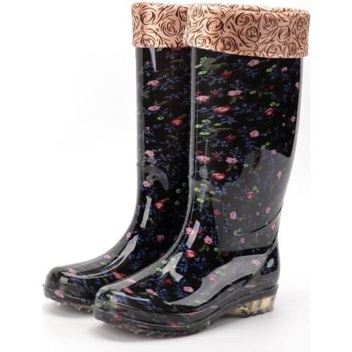 Water shoes rain shoes female adult high tube rain boots water boots plush warm anti slip waterproof work shoes long tube cotton