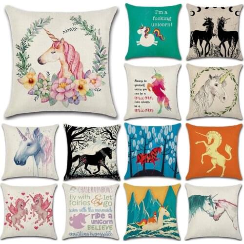 Cute Cartoon Unicorn Printing Pillow Case Cotton Linen Unicorn Decorative Pillowcases Pillow Case Cover almohada ZT220