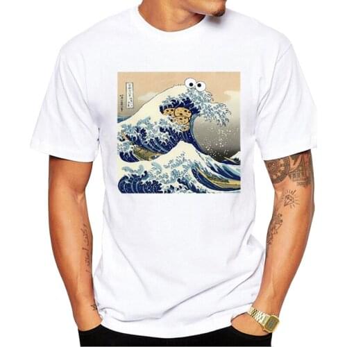 TEEHUB New Cookie Great Wave of Kanagawa Men T-Shirt Cookie Wave Printed Tshirts Hipster Design Tops Short Sleeve Funny Tee