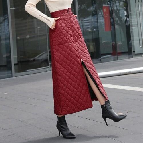Vintage Down Cotton Thick One-Piece Embroidered Skirt Plus Size Autumn And Winter Windproof Warm Elastic Waist Jupe Femme Y856