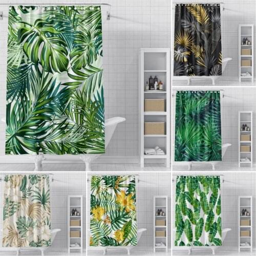 Green Plant Shower Curtain Bathroom Curtain Waterproof Polyester Leaves 3D Printing Tropical Shower Curtains for Bathroom