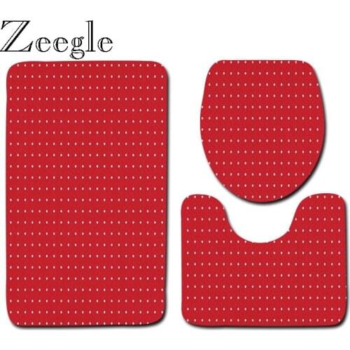 Zeegle Printed Strip Bath Mat Set Non-Slip Pedestal Rug Lid Toilet Cover Flannel Bath Mat Rug Home Decoration Bathroom Product
