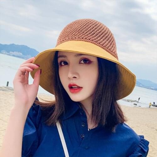2021 New Women Summer Mesh Top Sun Visor Beach Hat Split Floppy Wide Brim Sweet Bowknot Holiday Outdoor Sunscreen Bucket Cap
