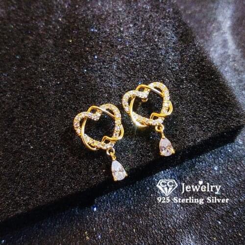 Heart Stud Earrings For Women S925 Silver Cubic Zirconia Eardrop Metal Style Temperament Bridal Wedding Fine Jewelry CCE734