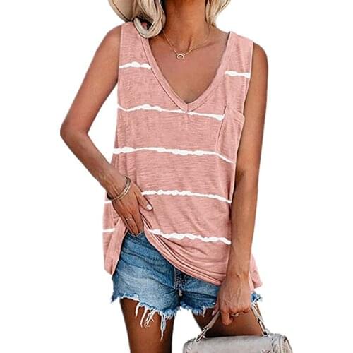 2021 Summer New Tank Top Stripe Printing Sleeveless Sexy Tops Loose Simple Women Tank Casual Female Ladies Shirt Streetwear D30