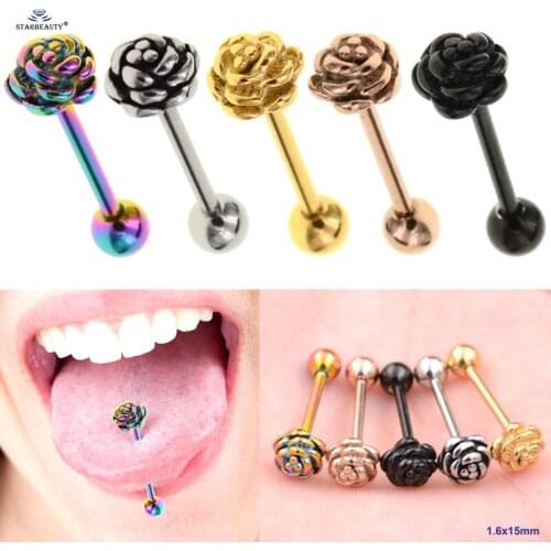 1pc Rainbow Rose Tongue Piercing Tongue Ring Stainless Steel Helix Piercing langue Pircing Rose Gold Tongpiercing Nipple Ring