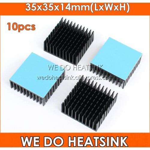 WE DO HEATSINK 10pcs 35x35x14mm Aluminum Heatsink Black Anodize Radiator With Blue Thermal Pad For IC and Chipset