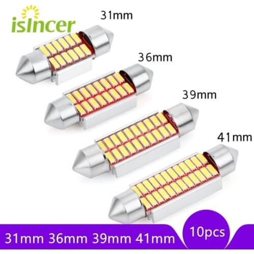 10pcs Festoon 31mm 36mm 39mm 41mm LED Bulb C5W C10W Super Bright 4014 SMD Canbus Error Free Auto Interior Doom Lamp Car Styling