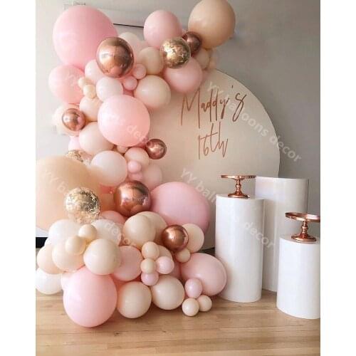 103PCS Pastel Macaron Balloon Garland Arch Wedding Baby Shower New Year Party Backdrop Wall Peach Baby Pink WHITE Balloons Decor