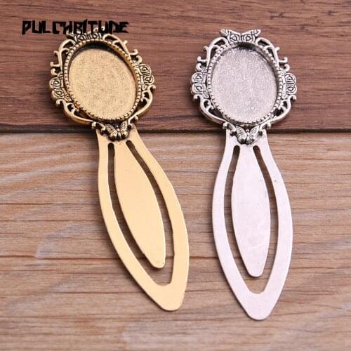 2pcs Two Color 18*25mm Cameo Steel Hollow Bookmarks Oval Cabochon Settings Jewelry Blank Charm