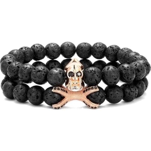 2pcs/lot 8mm skull volcanic gold silver copper cz zircon cubic zirconia beads Yoga Bracelet elastic agate Stone Bangles w3s1