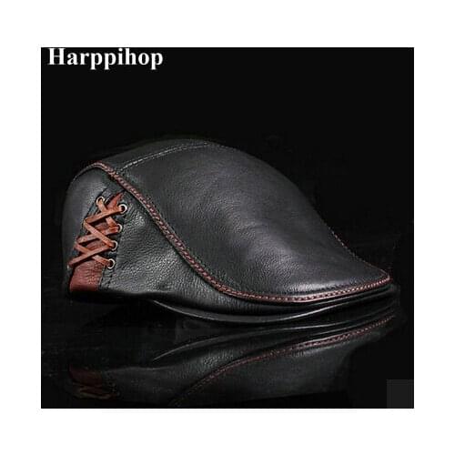 2019 fashion top new Mens spring high-grade leather first layer of cow cap middle-aged hats