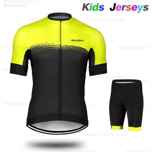 2020 Childrens Cycling Jersey Wear Short Sleeves Cycling Set Fluorescent Yellow Kids Bike Clothing Cycling Clothing Sports Suit