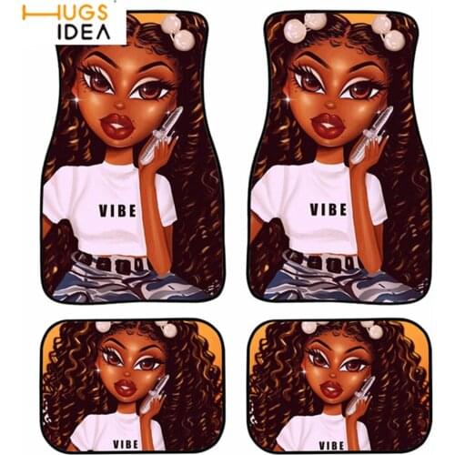 4 Piece Car Floor Mats for Women Cute Girl Print All Weather Heavy Duty Rubber Car Mats Protection Rugs Set Universal