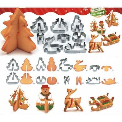 8Pcs 3D Stereo Cookie Mold Stainless Steel Christmas Party Cookie Cutters Cake Mold Set Fondant Cutter DIY Bakeware Tool