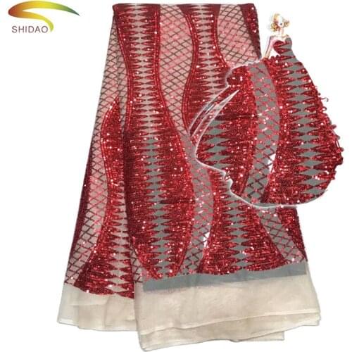 African Lace Fabric French Stripe Sequins Net Lace High Quality African Sequined Lace Fabric For 2019 Fashion Clothing or Other