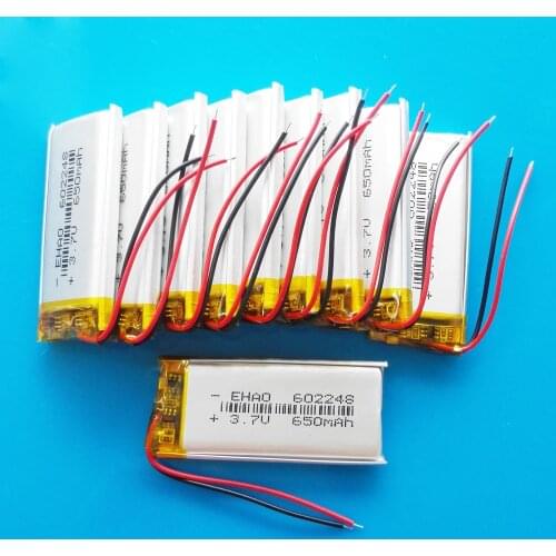 Wholesale 10 pcs 3.7V 650mAh 602248 lipo polymer lithium rechargeable battery power for MP3 GPS recorder headset e-book camera