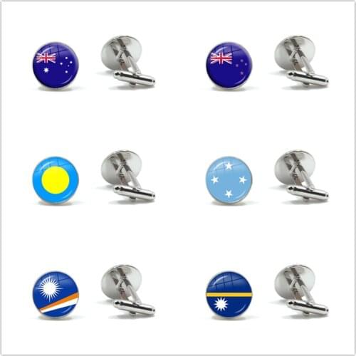 Australia,New Zealand,Palau,Micronesia,Marshall Islands,Nauru National Flag 16 Glass Cabochon Cufflinks Button for Shirt Gift