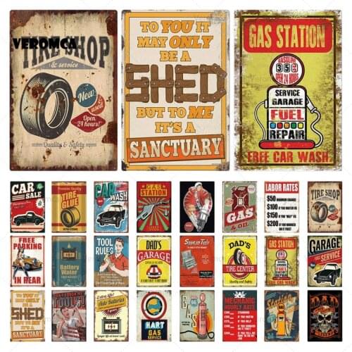 Gas Station Metal Garage Motor Tin Sign Vintage Wall Stickers Plates Plaque Metal Signs for Man Cave Gamer Room Home Decorative
