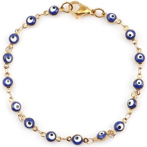 1 PC Fashion Stainless Steel Bracelets Gold Blue Red Evil Eye Enamel Bead Bracelet For Women Lucky Turkish eye Jewelry Gifts