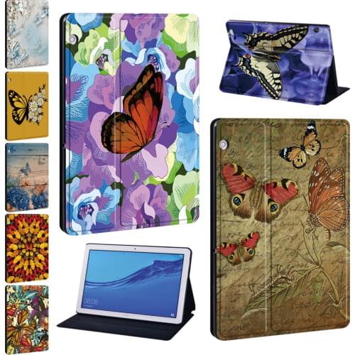 Case for Huawei MediaPad T3 8.0/T3 10 9.6"/ T5 10 10.1" /M5 Lite 10.1"/M5 10.8" Butterfly Print Pattern Tablet Protective Cover