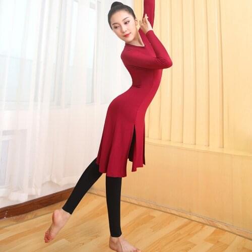 D0810 Dancing Blouses Long Sleeve Round Neck Dancing Practice Wear Leotards Shirt Modern Dance Costume Body Training Suit