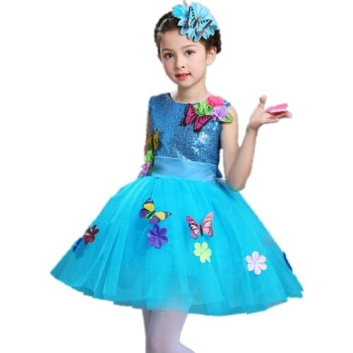 Flower Childrens Day Girls Dance Performance Clothes For Girls 3D Mesh Ball Gown Tutu Princess Dress Party Wedding Costume New