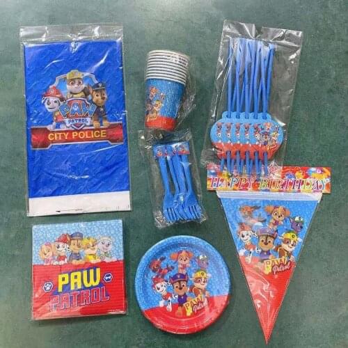 Paw Patrol Party Series Childrens Birthday Holiday Party Disposable Tableware Pennant Paper Cup Paper Plate Party Supplies Set