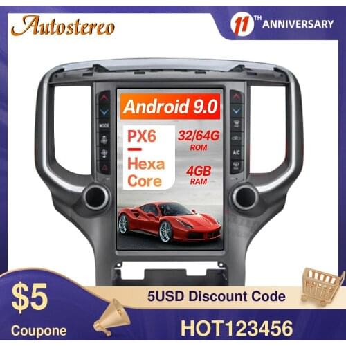 For Dodge RAM 2018 2019 Android 9.0 Multimedia Radio Vertical Screen GPS Navigation Car Radio Tape Recorder Auto Stereo HeadUnit