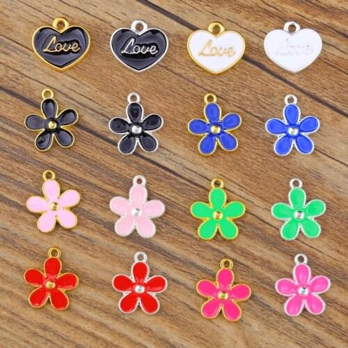 Juya 15pcs/lot Gold Silver Color Enamel Charms Wholesale Hanbdmade Resin Flower Charms For Women Kids Charms Jewelry Making