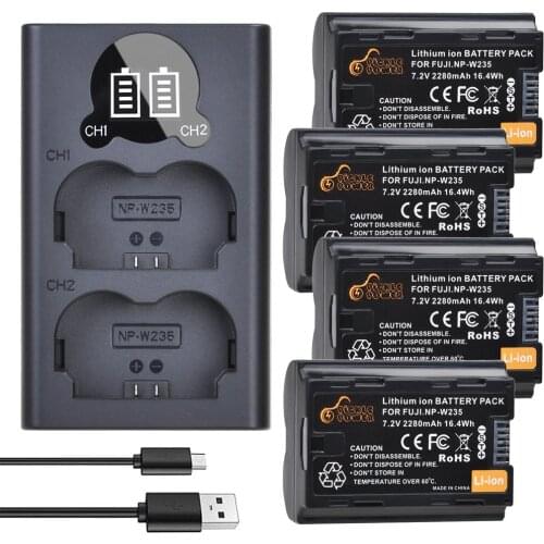 NP-W235 Battery 2280mAh NP W235 Camera Battery+LED Dual USB Charger Kits for Fujifilm Fuji X-T4 VG-XT4 Mirrorless Digital Camera