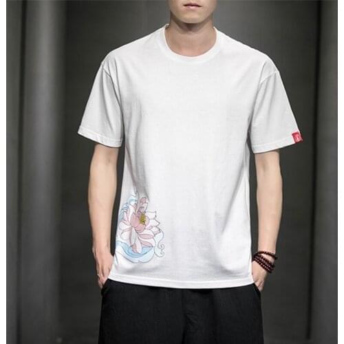 Cotton T-Shirt Lion Dance Print Tide Brand Hip Hop Short Sleeve Tee Chinese Style Man Summer Street Fashion Casual Top 10888