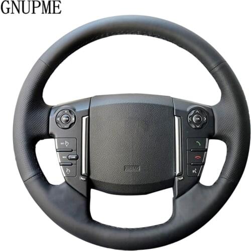 GNUPME DIY Genuine Leather Black Car Steering Wheel Cover for Land Rover Discoverer 3 4 Freelander 2 Range Rover Sport Edition