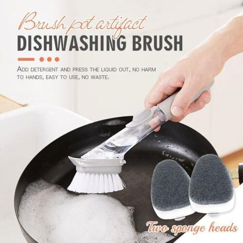 Kitchen cleaning tools 2 in 1 long handle cleaning brush with removable brush sponge sponge dispenser dishwashing brush set