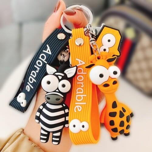 Kirykle 2021 New Cute Zebra Doll Pendant Key Chain Cartoon Cute Car Key Chain Ring Student Bag Pendant Letter Keychain