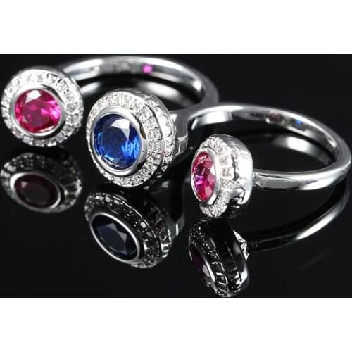 Kinel Boho Tibetan Silver Two Finger Rings For Women Mosaic Blue Zircon Wedding Ring Fashion Band Party Jewelry 2020 Hot