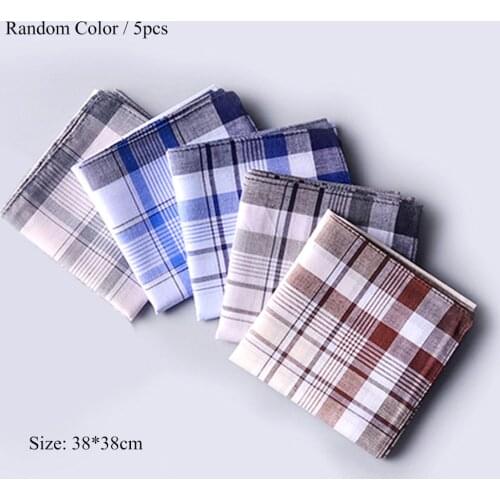 5Pcs/lot Square Plaid Stripe handkerchief Men Classic Vintage Pocket Hanky pocket squareTowel For Wedding Party 38*38cm Random