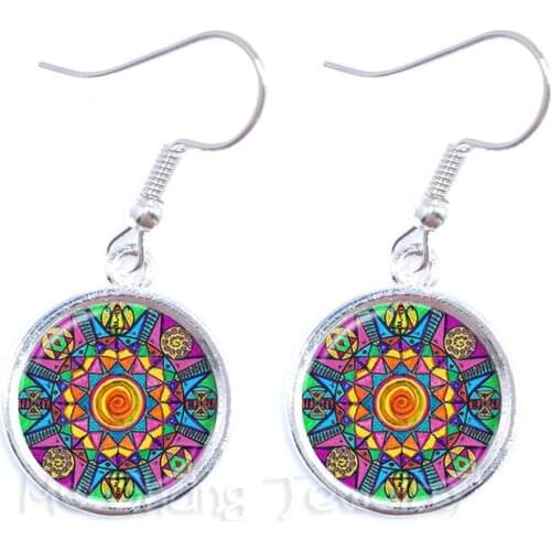 Mandala Earrings Jewelry Cartoon 2018 Statement Women Girls Glass Dome Art Earrings For Bohemian Jewelry
