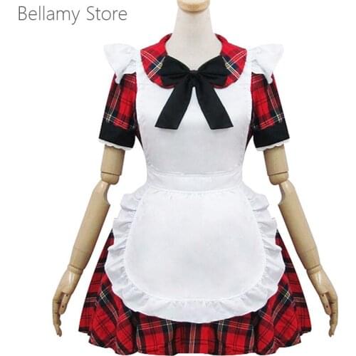 Lolita Red Plaid Cute restaurant maids dress
