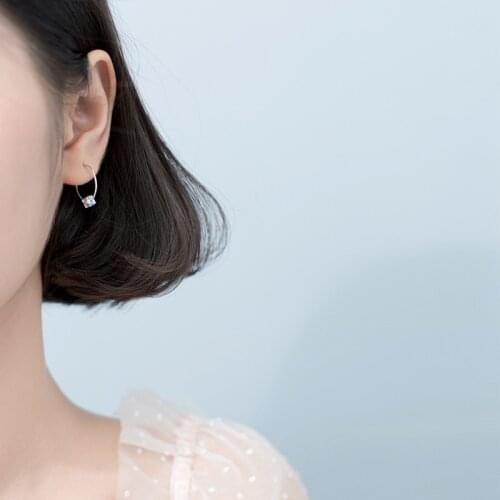 Modian Dazzling Big Square Rainbow Crystal Hoop Earrings For Women Swing Classic Hoops Ear 925 Sterling Silver Fashion Jewelry
