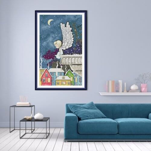 Night Snow Angel Painting Patterns Counted Printed on Canvas DMC 11CT 14CT Chinese Cross Stitch kit Needlework Embroidery Set