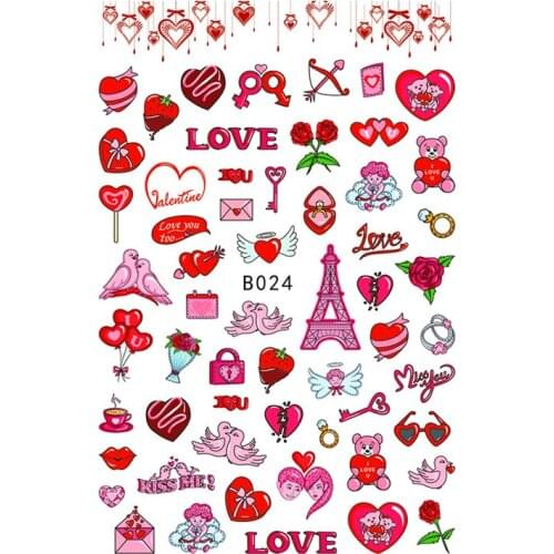 10PCS New Valentines Day Nail Stickers Valentines Love Red Lips Print Rose Pigeon Lipstick Transfer Adhesive Nail Art Decorati