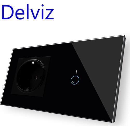 Delviz EU Standard Wall Switch Socket, 1 Gang 1Way, AC 110~240V, mains jack, Home Touch Screen Light Switch, Crystal Glass Panel