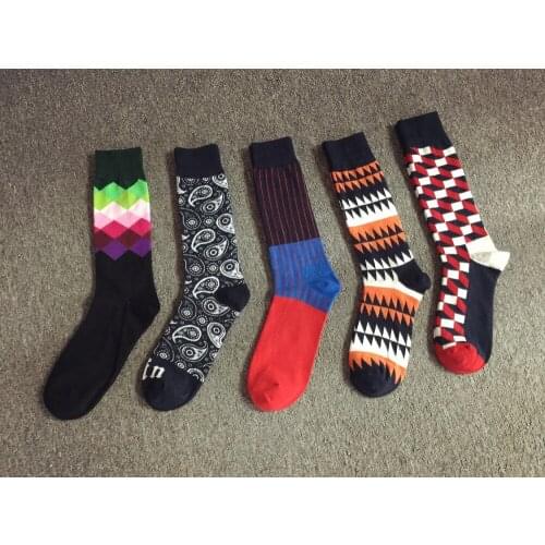 5Styles Men Happy Socks Gradient Plaid Fashion Streetwear Hip Hop Trendy Funny Novelty Casual Skateboard Sport Calcetine