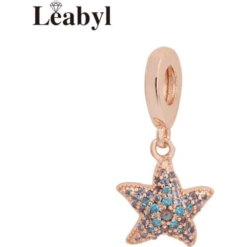 Leabyl New Classic Ocean Style Rose Gold Starfish Bead Pendant for DIY Bracelet & Necklace Blue Crystal Star Charm Pendants