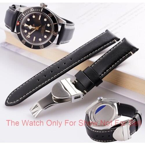 CARLYWET 20 22mm Black Genuine Leather Replacement Wrist Watchband Strap Belt Loops Bracelets For Tudor Black Bay 58 Seiko SKX