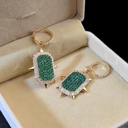 CINDY XIANG Long Geometric Rivet Drop Clip Earrings Purple Green Cubic Zirconia Crystal Women Wedding Party Accessories Girls