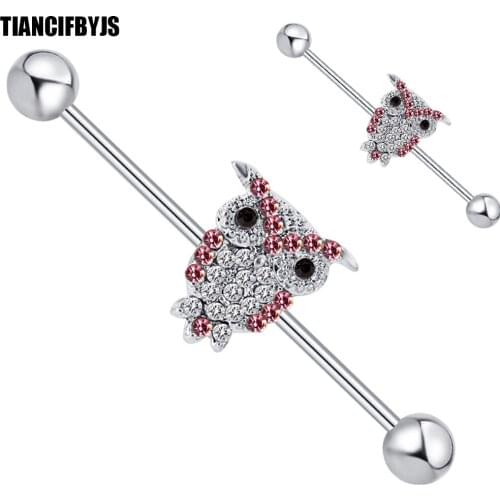 TIANCIFBYJS 14G Cartilage Earring Industrial Barbells Surgical Steel Owl Tragus Helix (38mm) Long Body Piercing Jewelry 20pcs