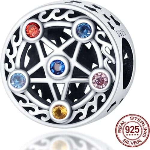 925 Sterling Silver NEW Six-Color Five-Pointed Star Round Charms&beads Fit Original Bracelets&Bangle DIY Making Women Jewelry